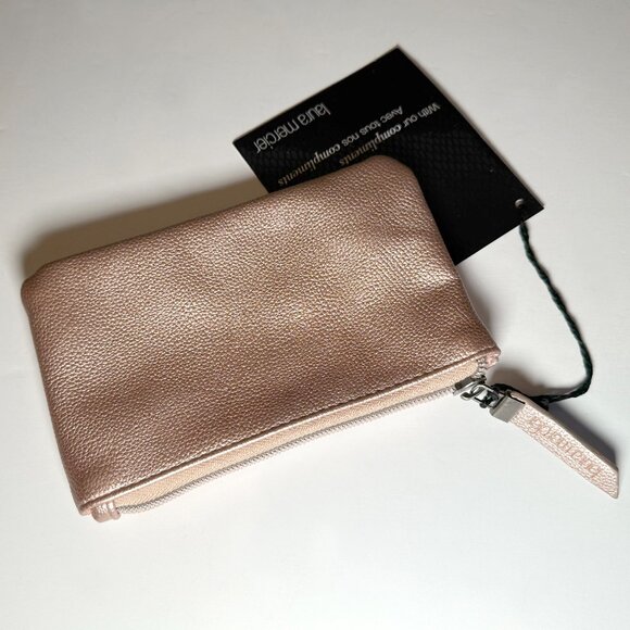 Laura Mercier Rose Gold Metallic Lined Cosmetic Bag Zipper Pouch - Picture 6 of 8